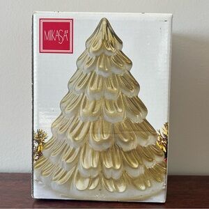 MIKASA Winter Dreams Gold NWT Glass Christmas Tree Votive Holder Vintage Germany